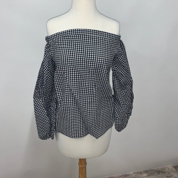Gingham Off Shoulder Blouse - Picture 1 of 3